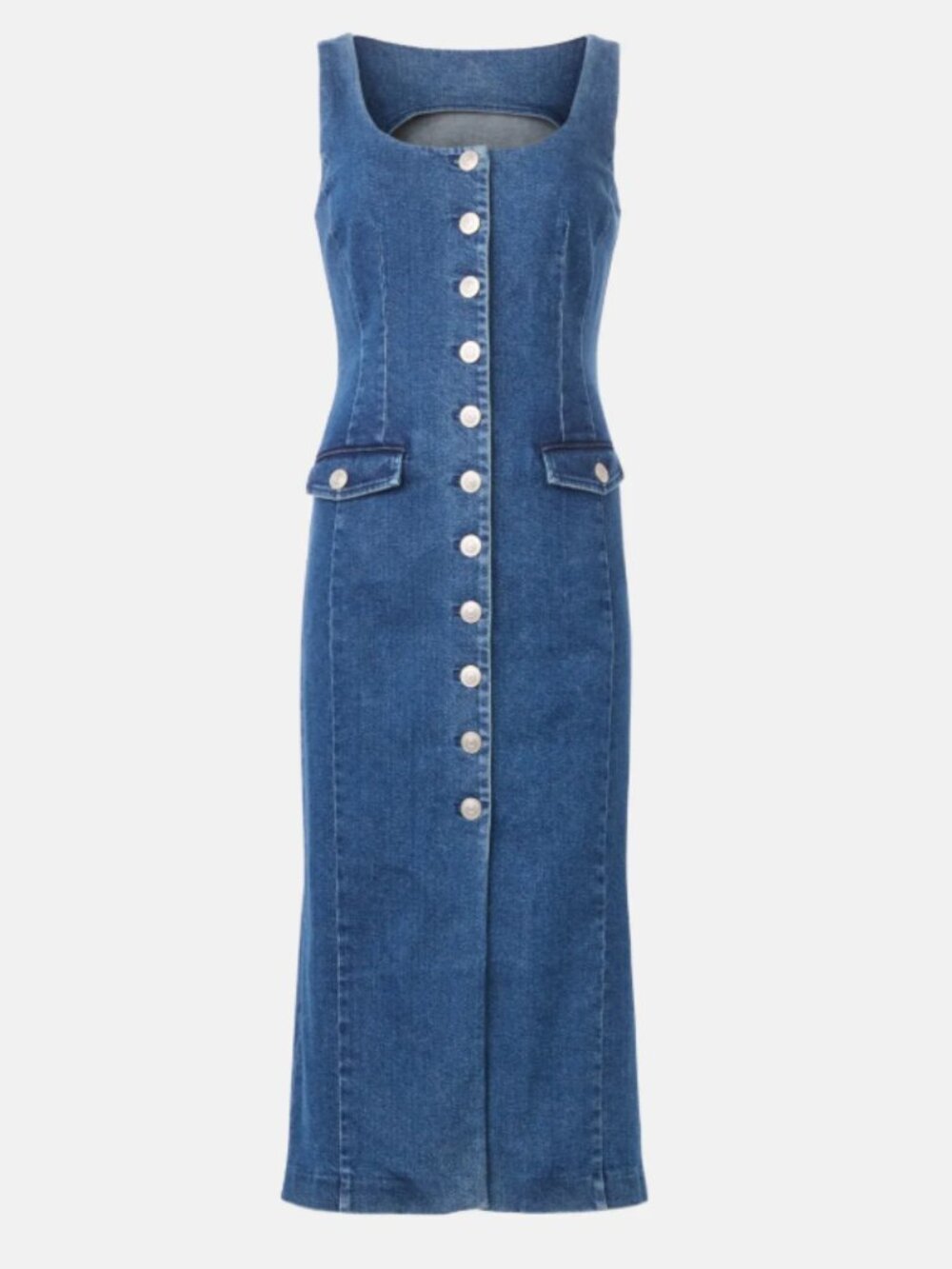 RTR-1 Scoop Neck Button Front Midi Dress